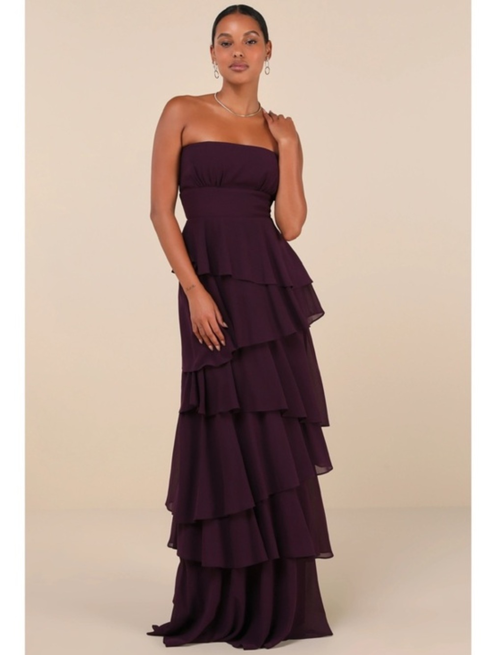 NWT Lulu’s Gorgeous Essence Dark Purple Strapless Tiered Maxi Dress Large Chic